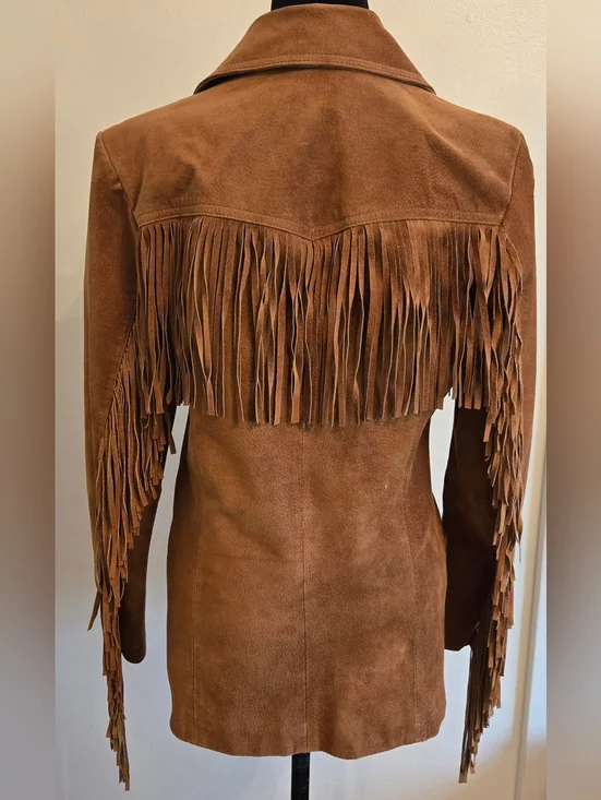 Gallery Vintage Womens Brown Suede Jacket With Fringe Small - Picture 2 of 15